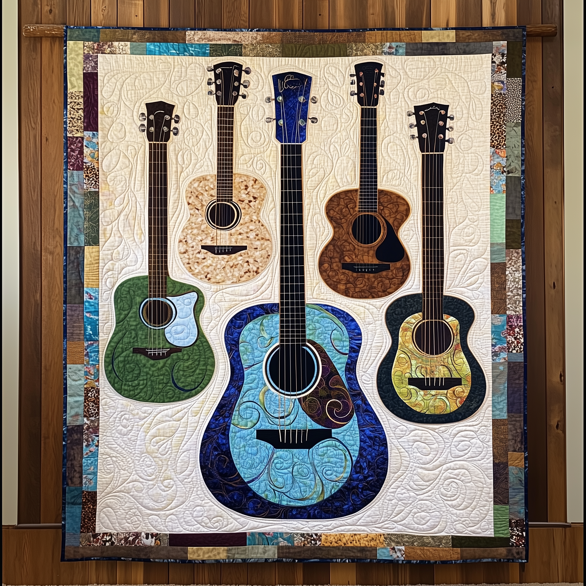 Vintage Acoustic Guitars Quilted Blanket Christmas Throw Blanket Christmas Presents For Boyfriend