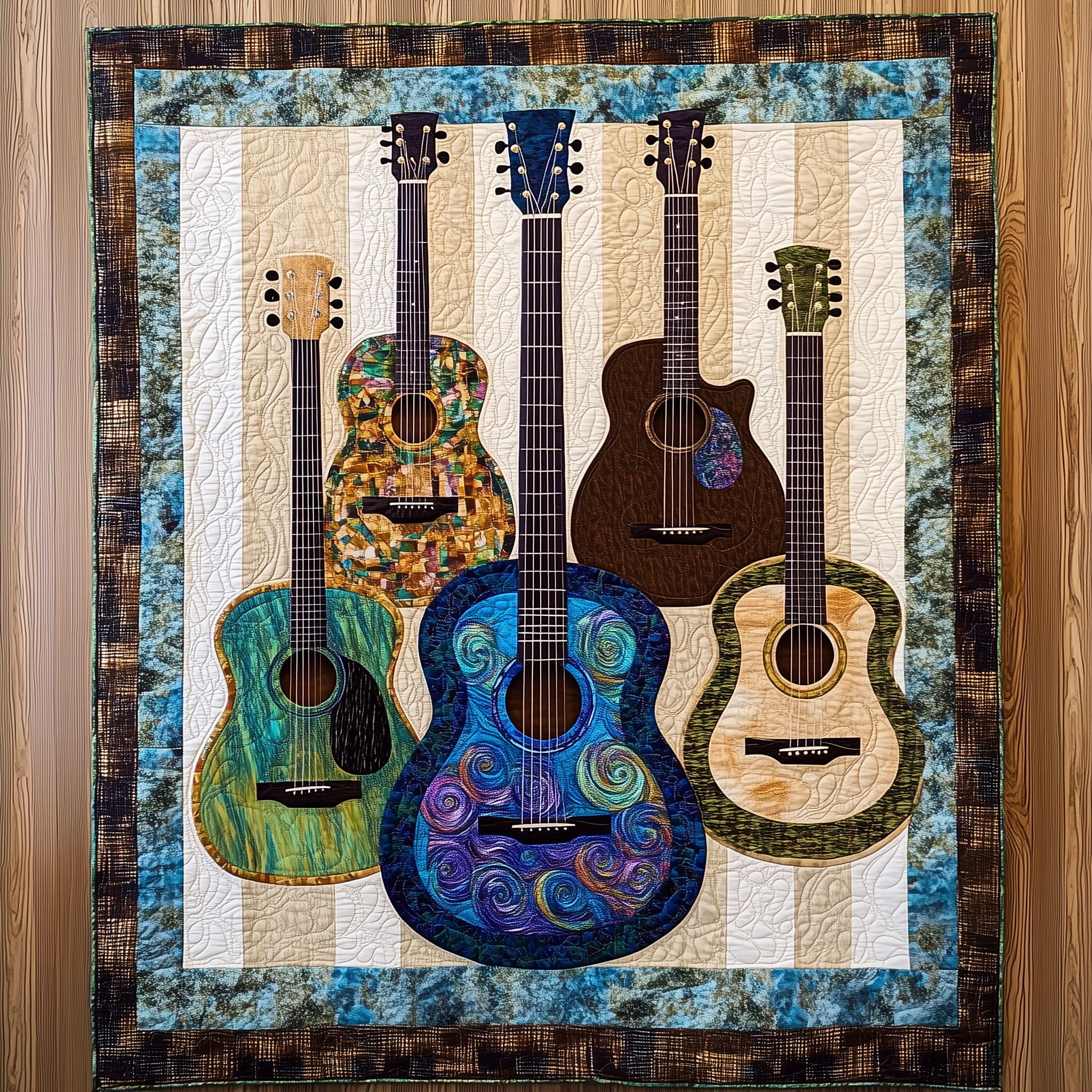 Vintage Acoustic Guitars Quilted Blanket Christmas Throw Blanket Christmas Presents For Guitar Lovers