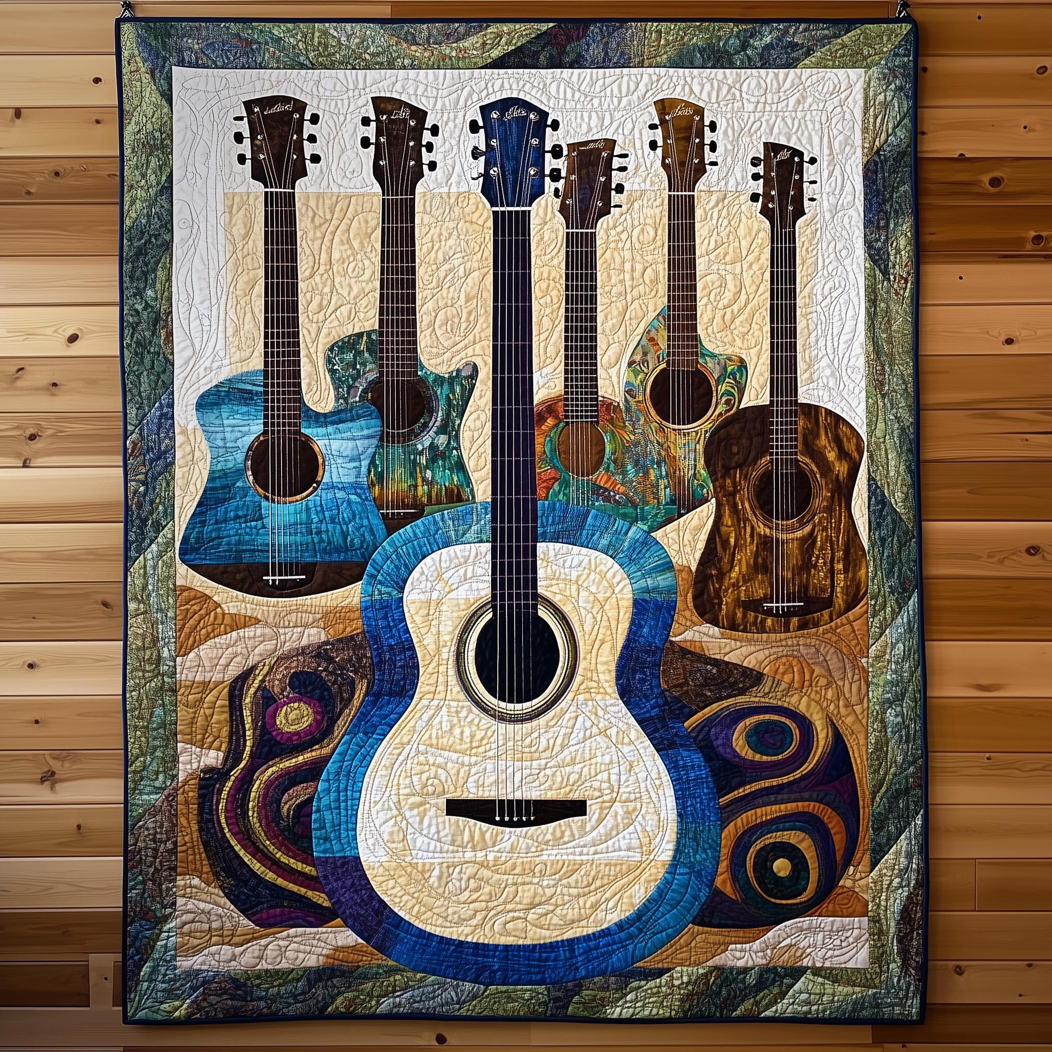 Vintage Acoustic Guitars Quilted Blanket Christmas Throw Blanket Christmas Presents For Men