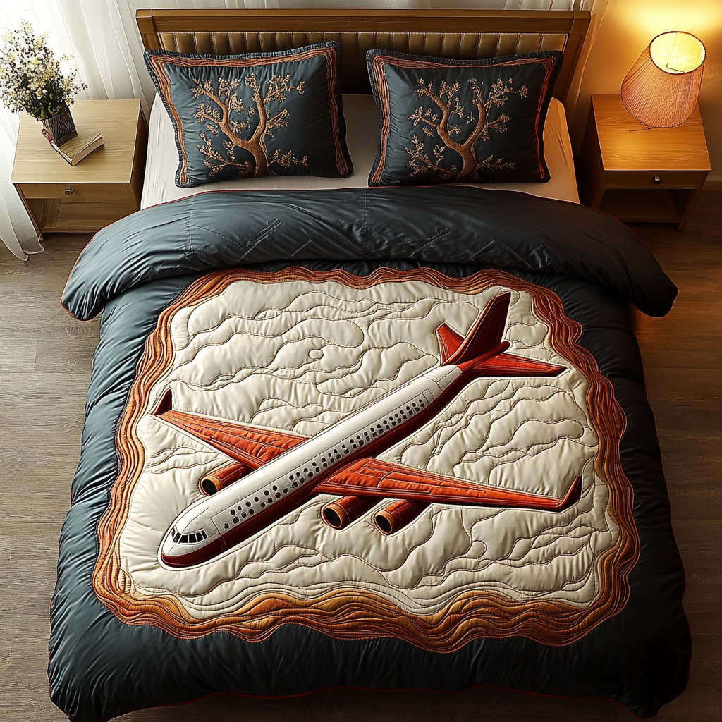 Vintage Airplane Quilted Bedding Set Premium Comforter Set for Restful Nights