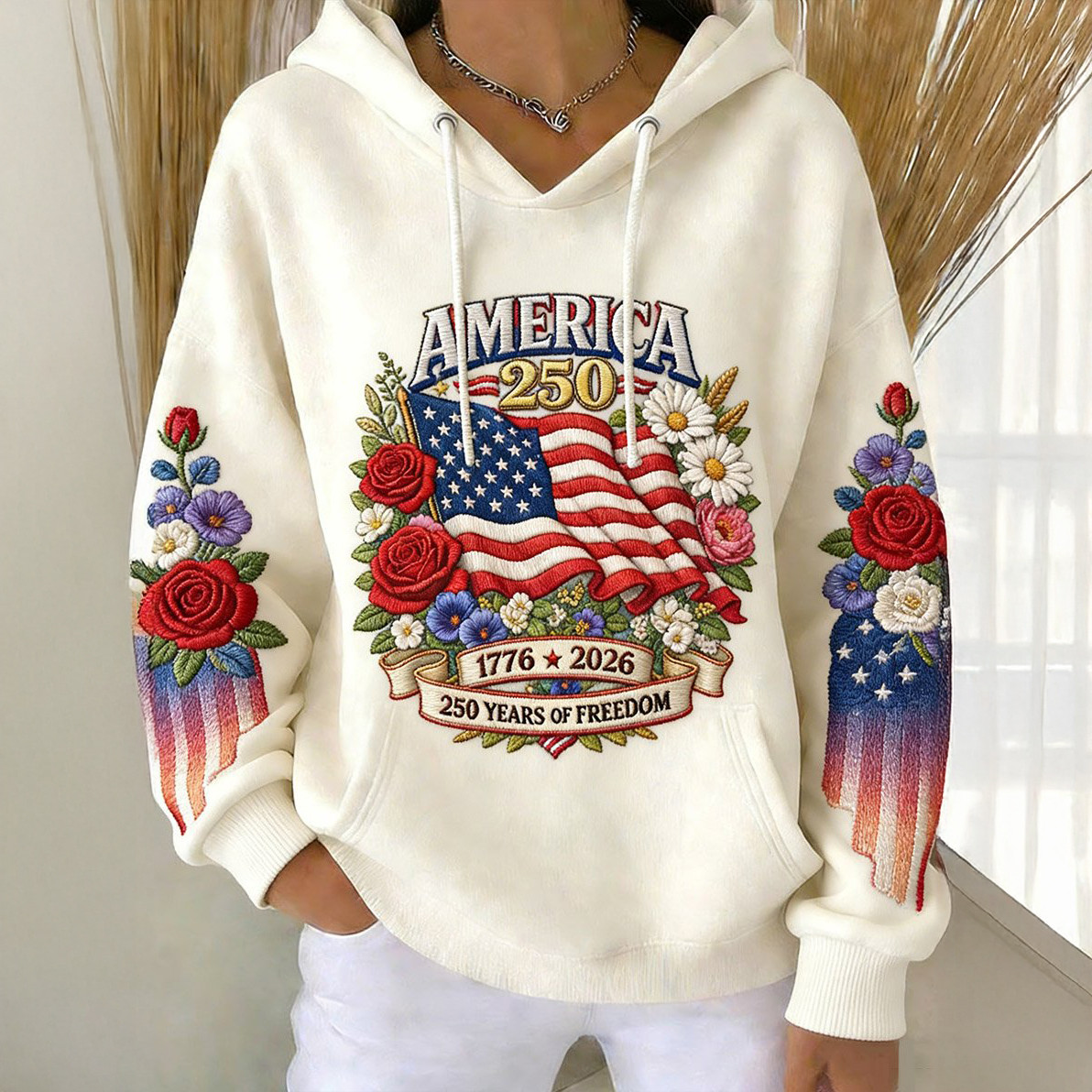 Vintage America 250th Anniversary Floral Hoodie 1776 2026 250 Years Of Freedom Apparel