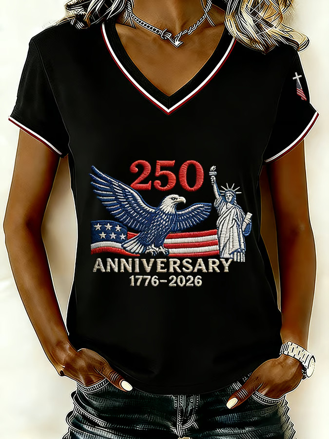 Vintage America 250th Anniversary V-Neck T-Shirt We The People 250 Years Of Freedom Shirt