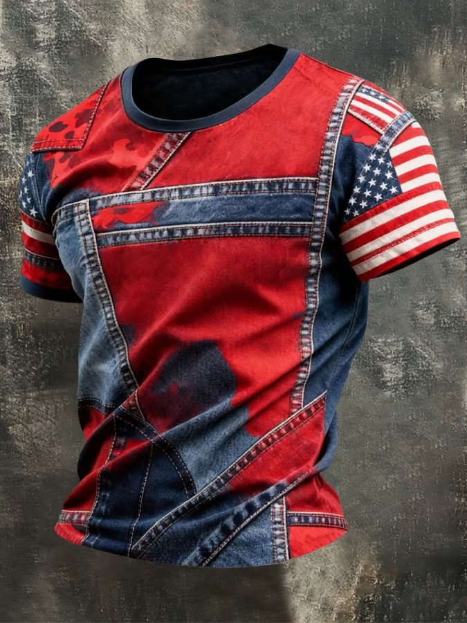 Vintage America Flag T-Shirt Denim Flag Graphic Independence Day Gift For Patriotics