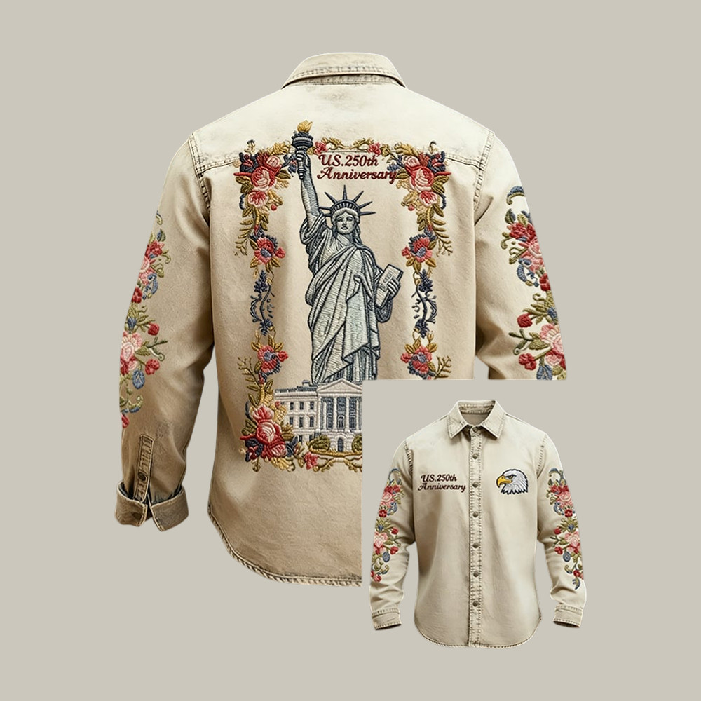 Vintage American 250th Anniversary Commemorative Button Up Long Sleeve Shirt Patriotic Apparel