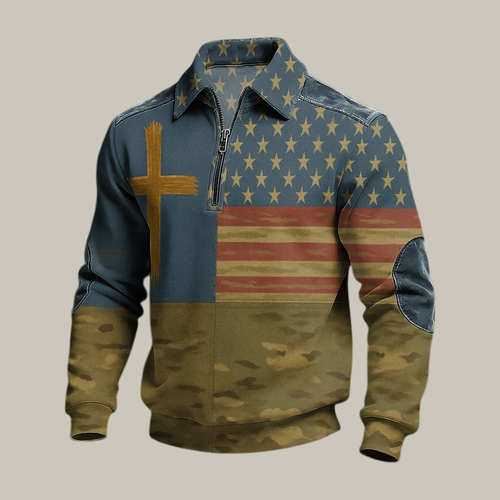 Vintage American 250th Anniversary Faith Quarter Zip Sweatshirt Fourth Of July Clothing Line