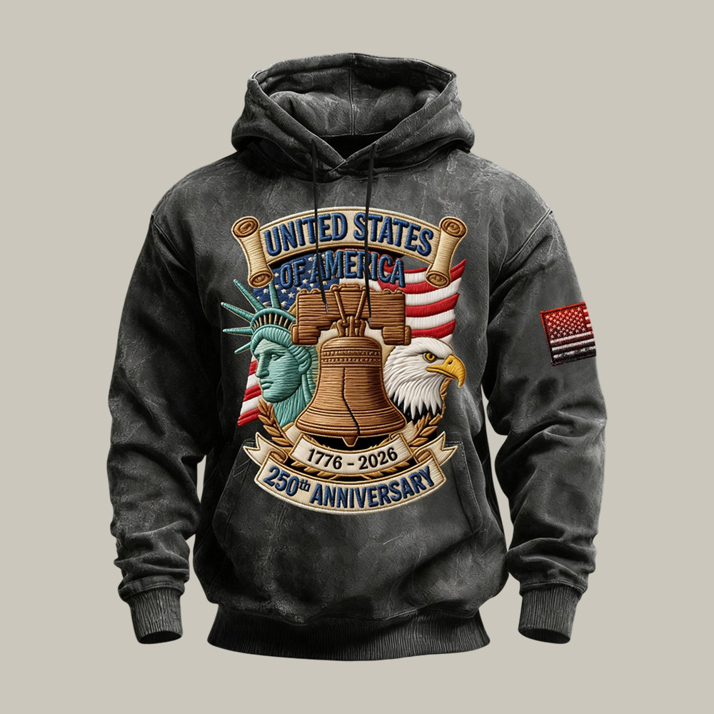Vintage American Flag 250th Anniversary 1776 2026 Hoodie Statue Of Liberty Apparel July 4 Gift