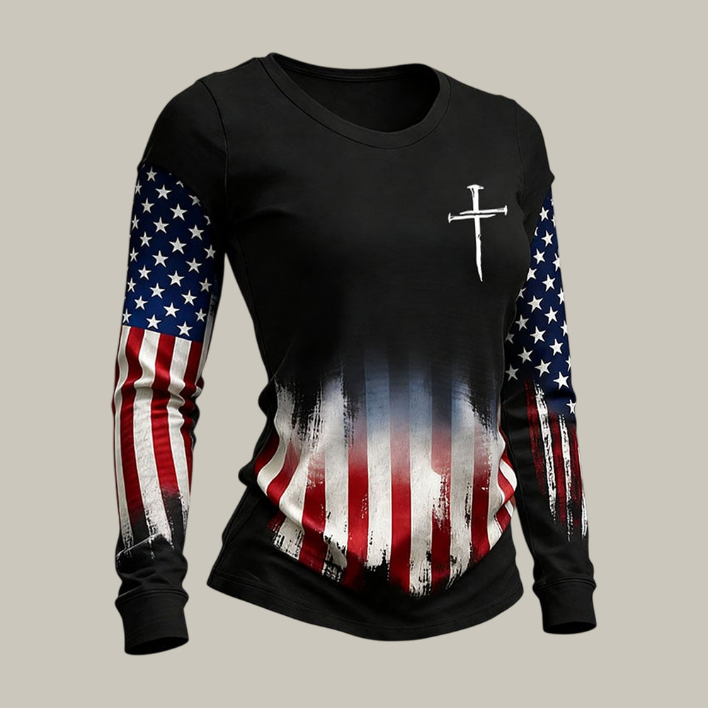 Vintage American Flag Faith Long Sleeve Shirt Fourth Of July Apparel Best Gift For Patriots