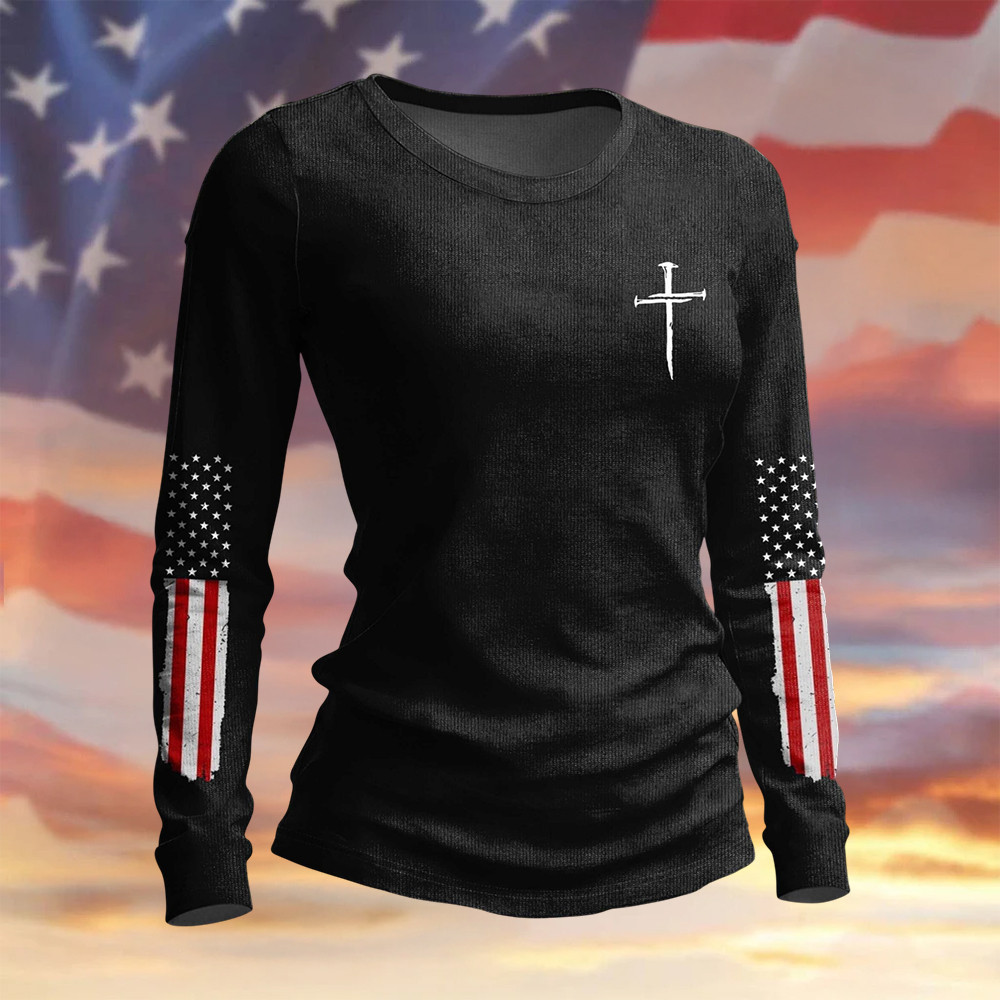 Vintage American Flag Graphic Long Sleeve Shirt Faith Apparel 4Th Of July Gift