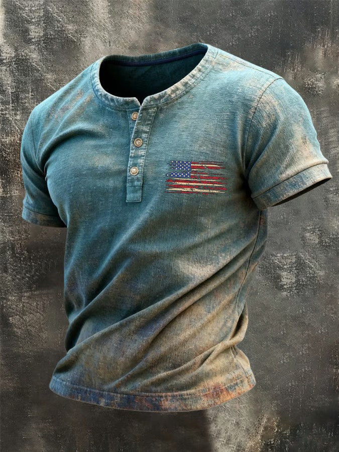 Vintage American Flag Henley Shirt Cute Fourth Of July Clothes Gift Ideas For Patriotic