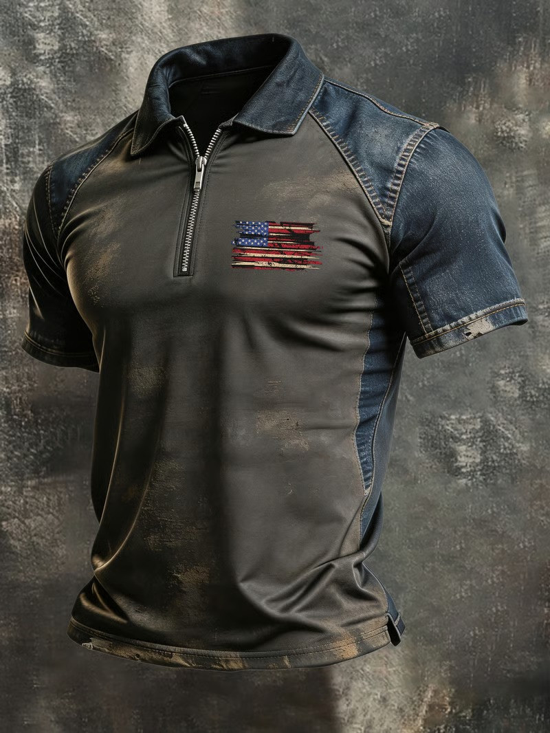 Vintage American Flag Zip Polo Shirt 250 Years Of American Clothing Patriotic Gift