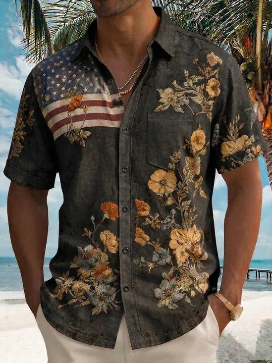 Vintage American Floral Flag Hawaiian Shirt 250 Years Of America Clothing Gift For Son