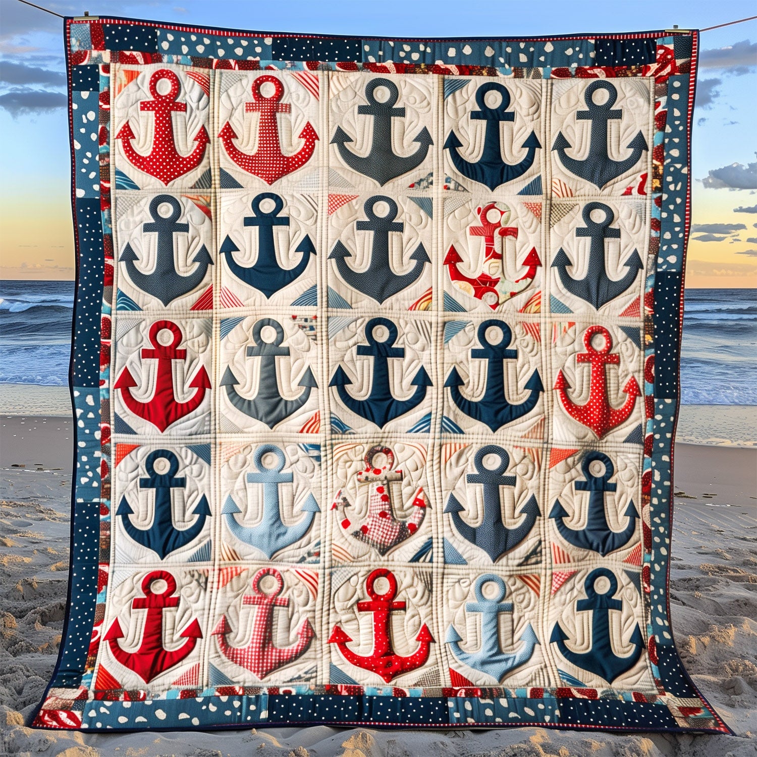 Vintage Anchors Quilted Blanket Christmas Plush Blanket