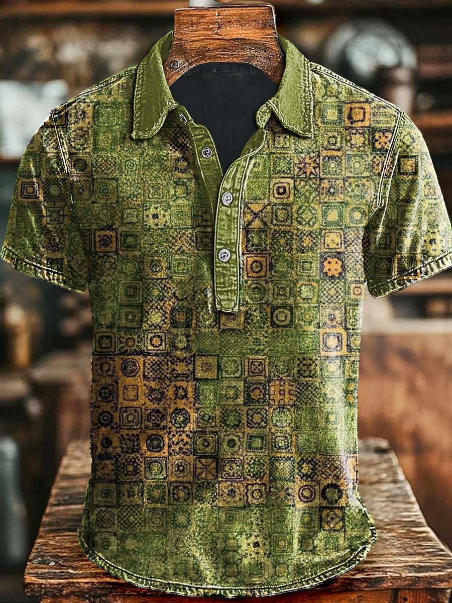 Vintage Art Abstract Plaid Print Casual Polo Shirt Halloween Gift For Besties