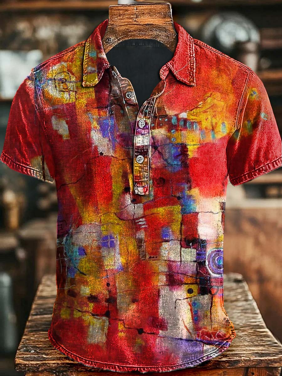 Vintage Art Color Block Print Casual Short Sleeve Polo Shirt Presents For Teens Witchy