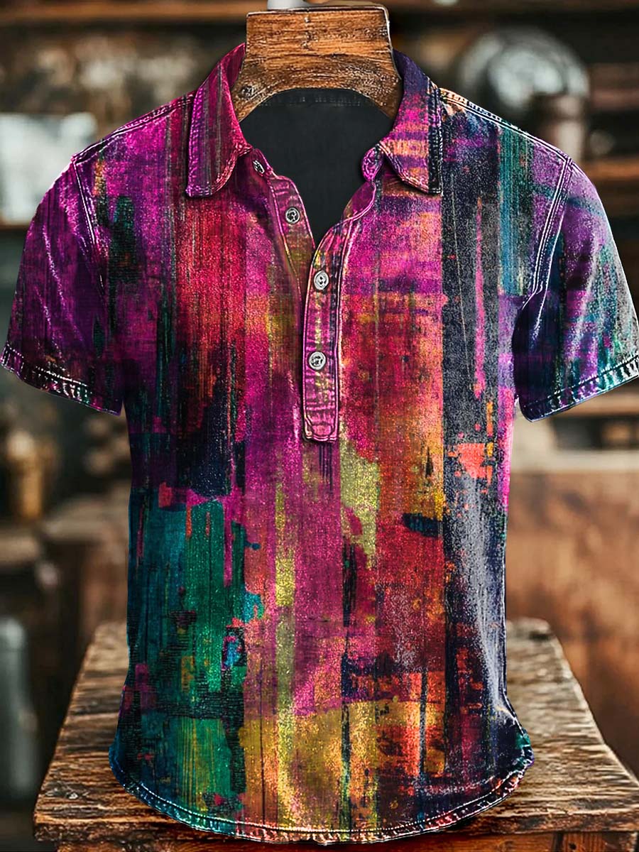 Vintage Art Colorblock Print Casual Polo Shirt Halloween Gift Ideas For Friends