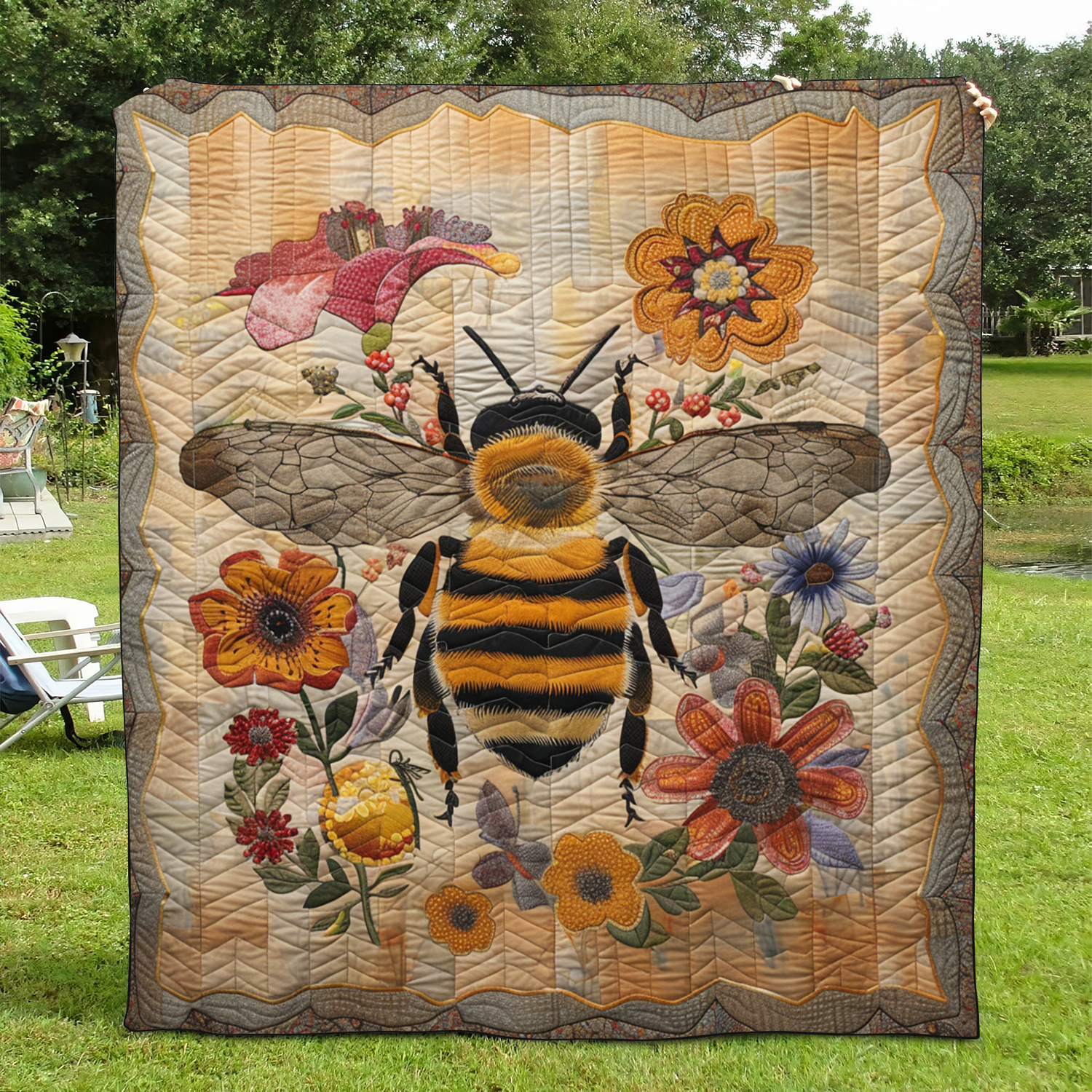 Vintage Bee Quilted Blanket Cute Fuzzy Blankets