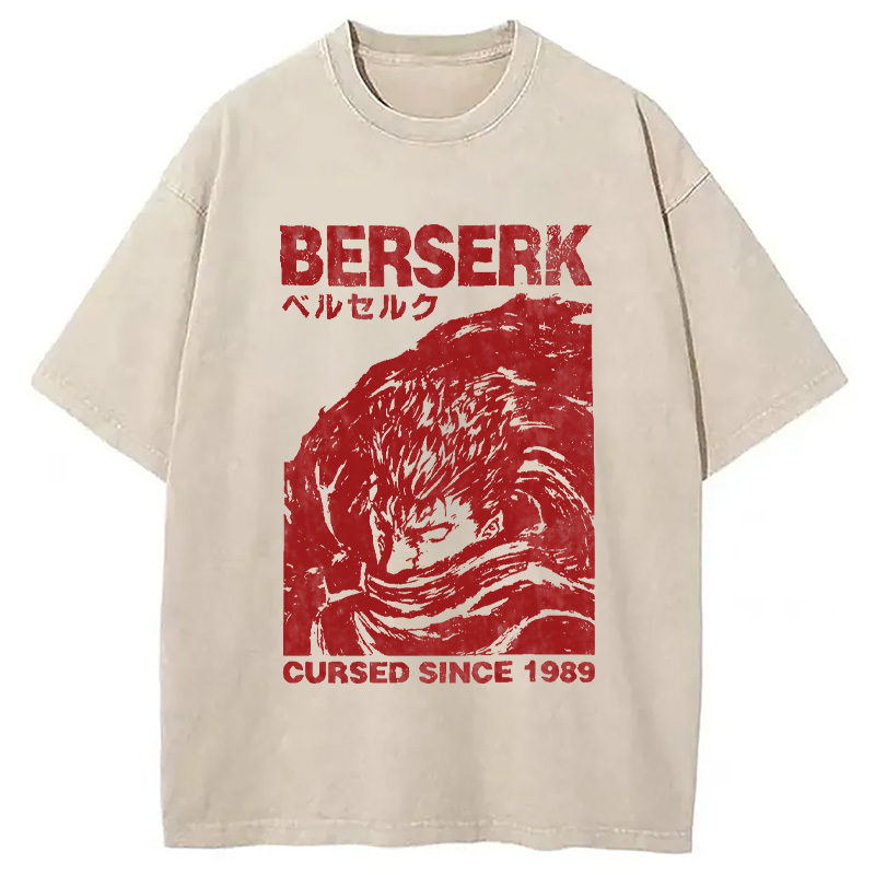 Vintage Berserk Japanese Manga Washed T-Shirt Cool Urban Street Style Shirt Gifts For Her