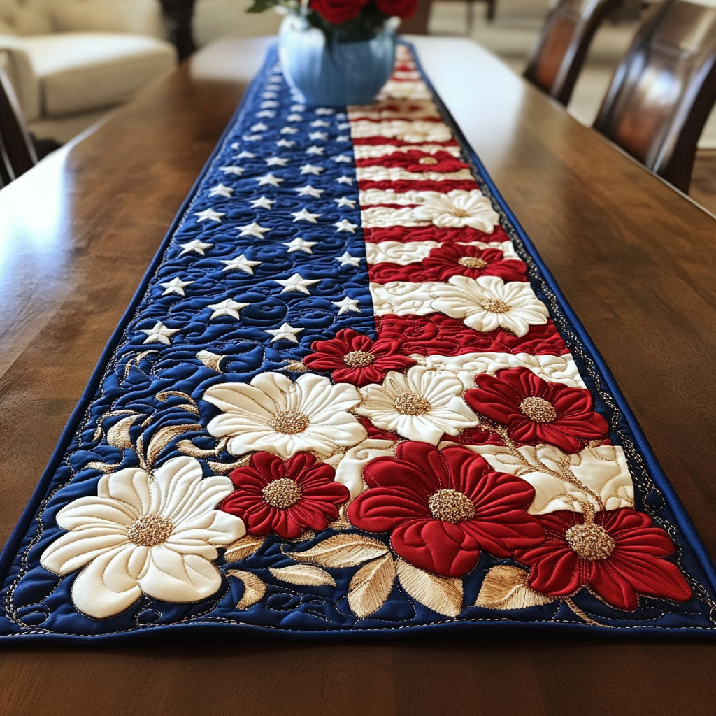 Vintage Bloom Banner Quilted Table Runner Elegant Holiday Table Runners Patriotic Gifts For Men