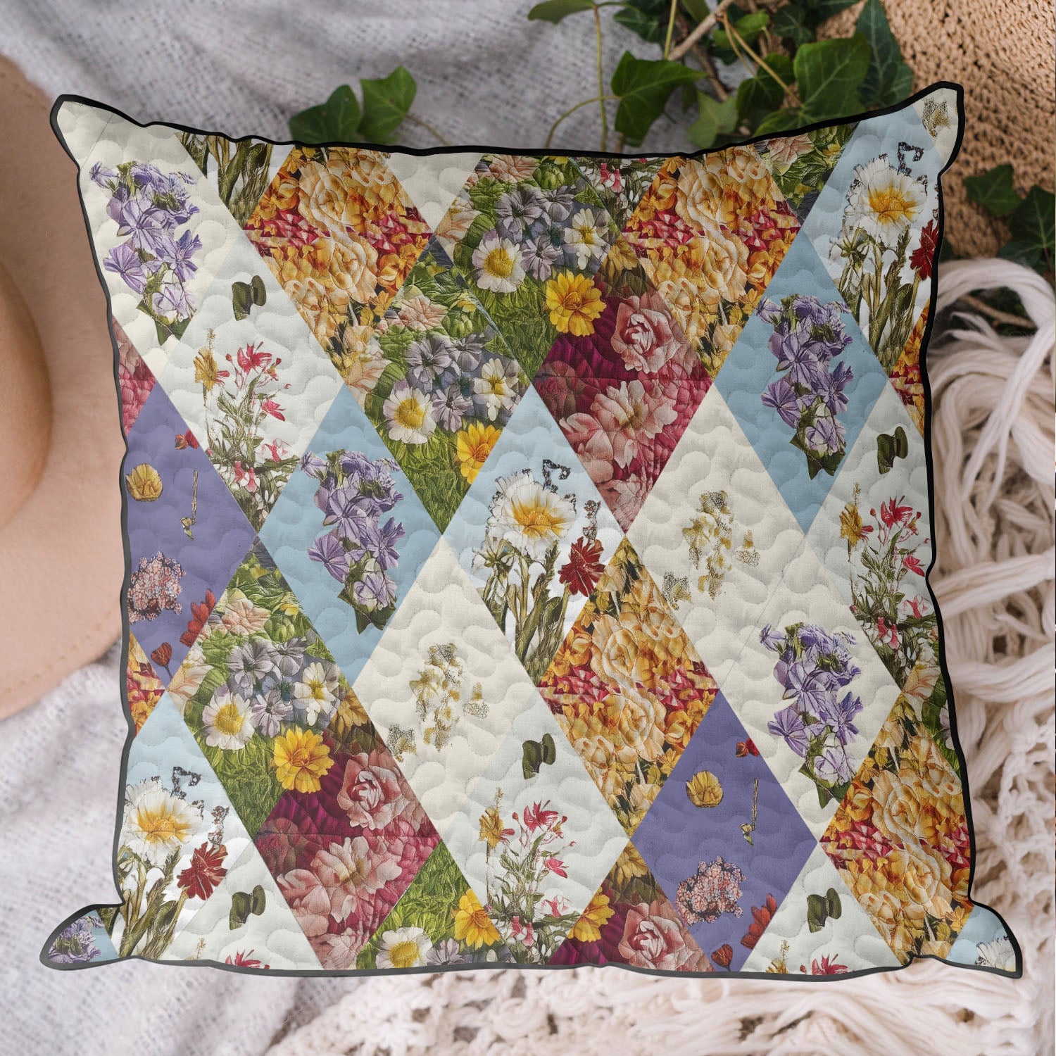 Vintage Bloom Quilted Pillow Case Holiday Pillow Covers Gifts For The Flower Lover