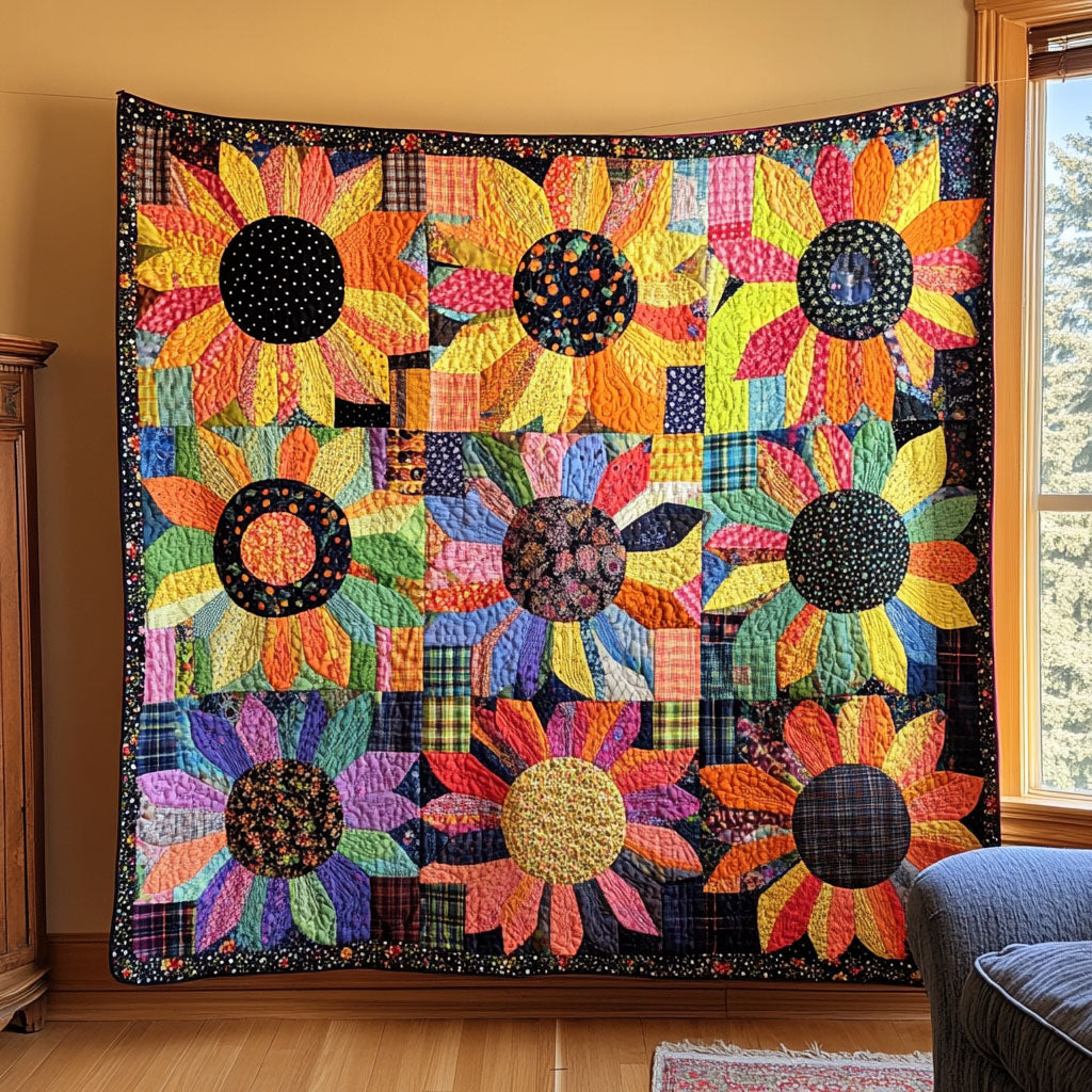 Vintage Bloomscape Quilted Blanket Bed Christmas Decor Sunflower Gifts For Friends