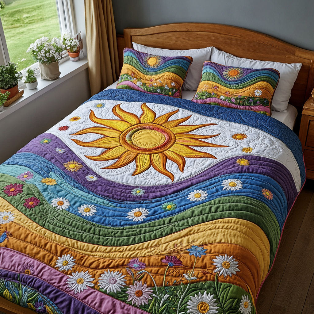 Vintage Blossom Burst Quilted Bedding Set Best Bed Sheet Set Gifts For Hippie Girlfriend