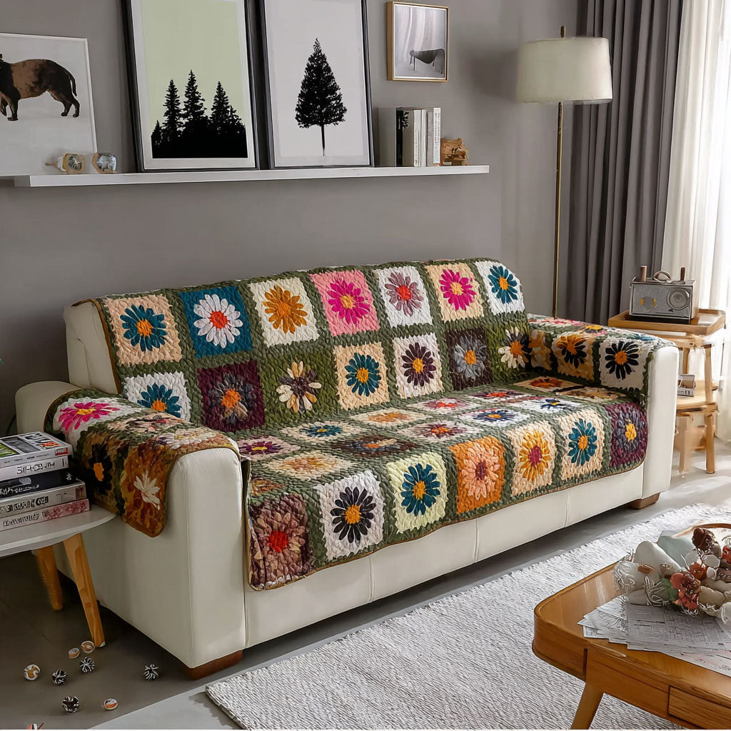 Vintage Blossom Squares Quilted Sofa Cover Living Room Decorations Family Gift Ideas
