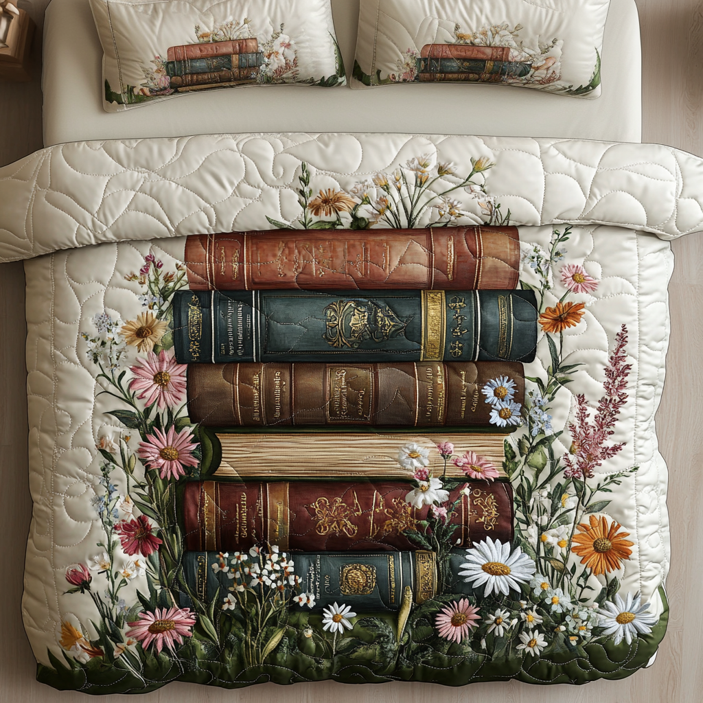 Vintage Book Quilted Bedding Set Duvet Cover Bed Sheet Set Novelty Book Gifts