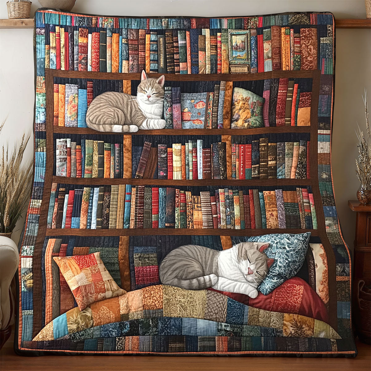 Vintage Bookshelf Quilt Thoughtful Holiday Gift Featuring Quilt Blanket