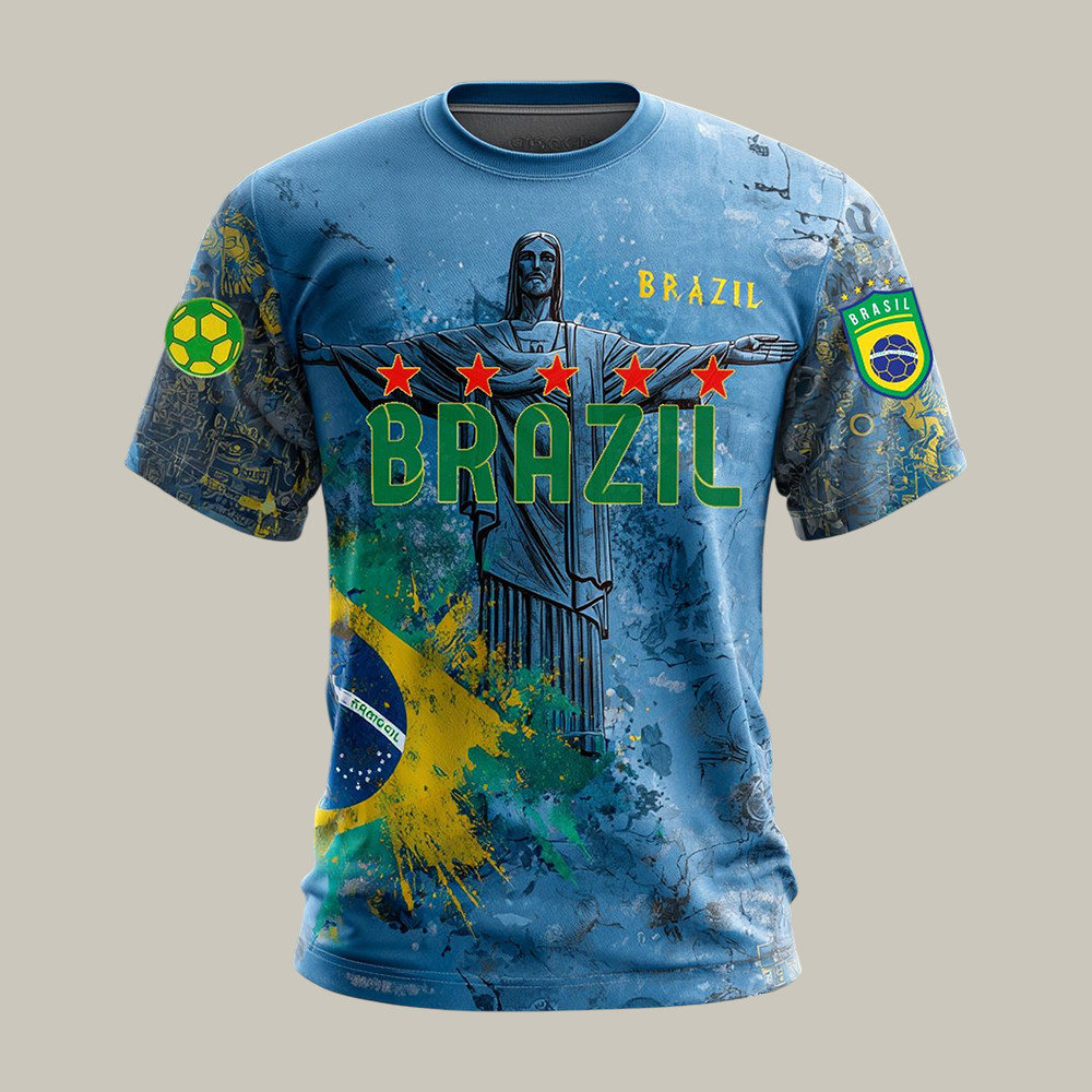 Vintage Brazil Christ The Redeemer Soccer T-Shirt 2026 FIFA World Cup Shirt Present For Dad