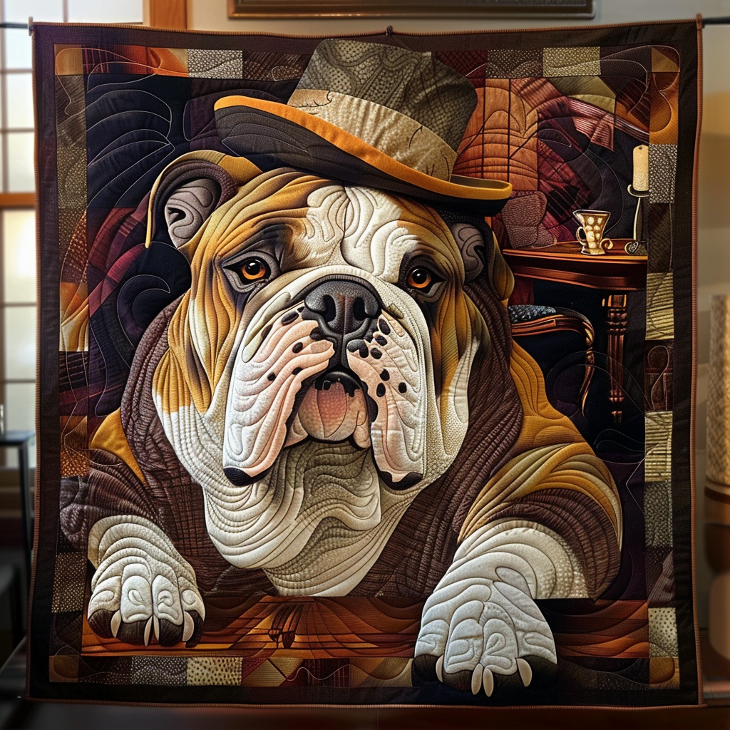 Vintage Bulldog Charm Quilted Blanket Presents For Dog Lovers