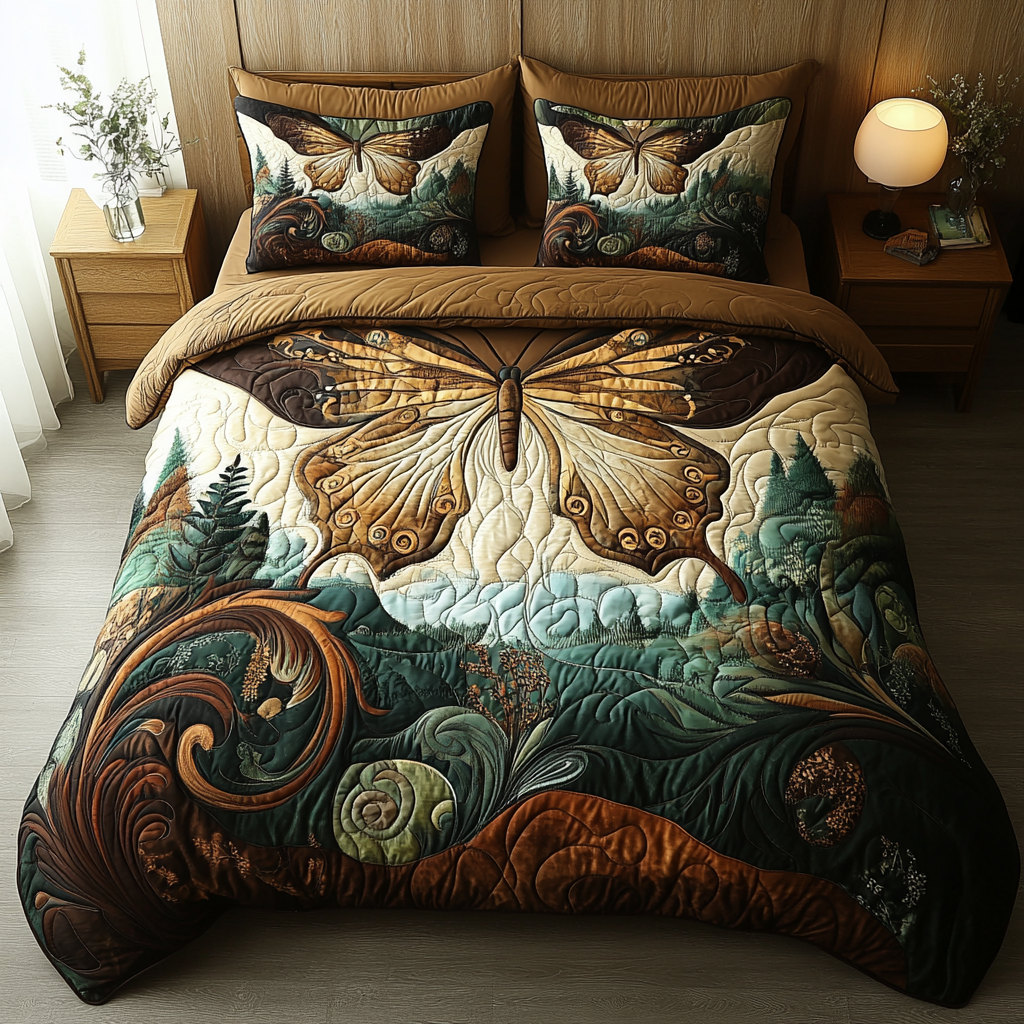 Vintage Butterfly Bloom Quilted Bedding Set Best Bedspread Set Butterfly Gift Ideas Birthday