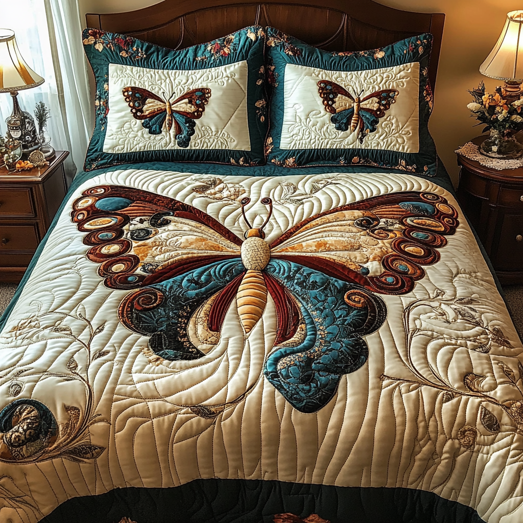 Vintage Butterfly Charm Quilted Bedding Set Christmas Bedding Ideas Gifts With Butterfly Theme