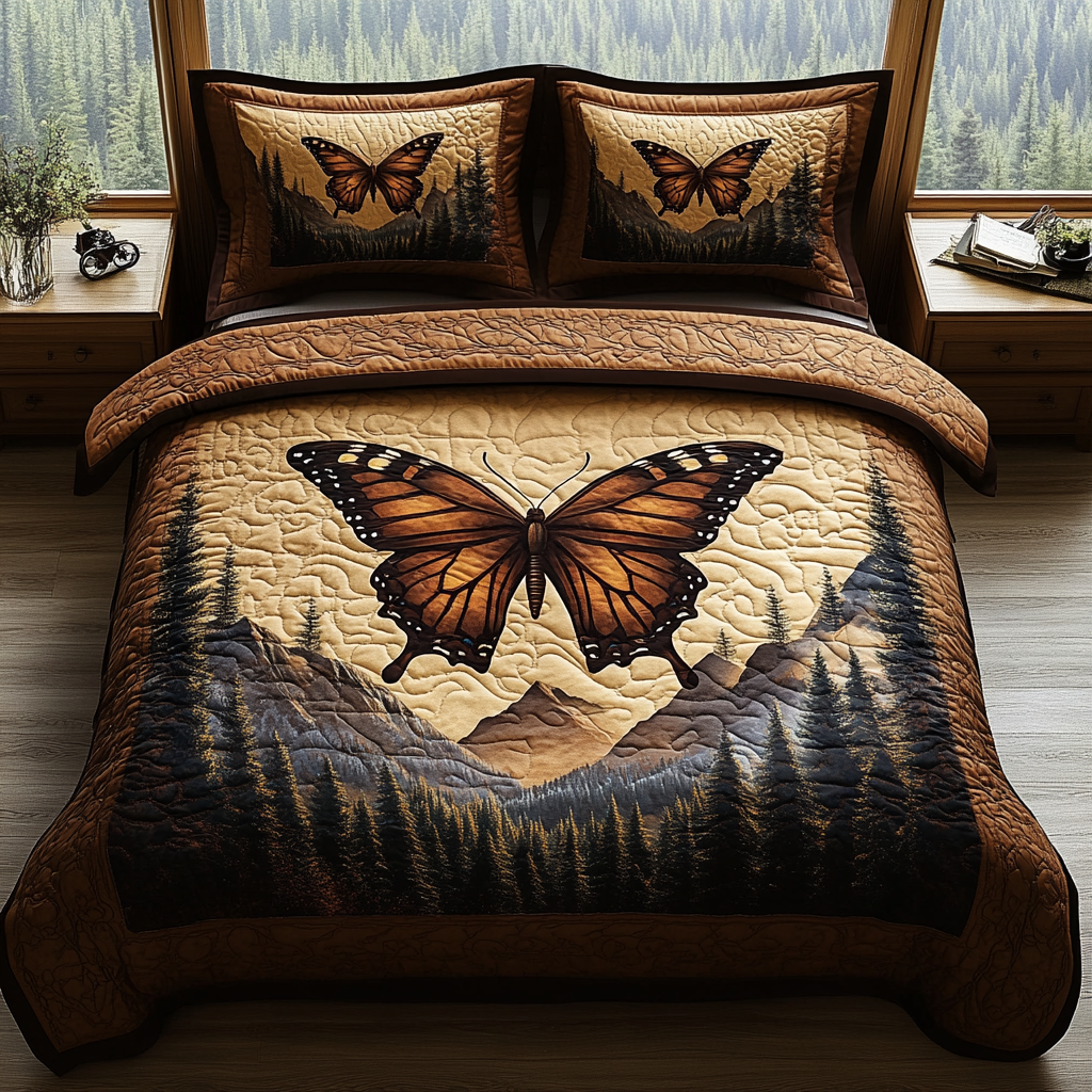 Vintage Butterfly Flight Quilted Bedding Set Best Bed Sheet Set Cute Butterfly Gifts