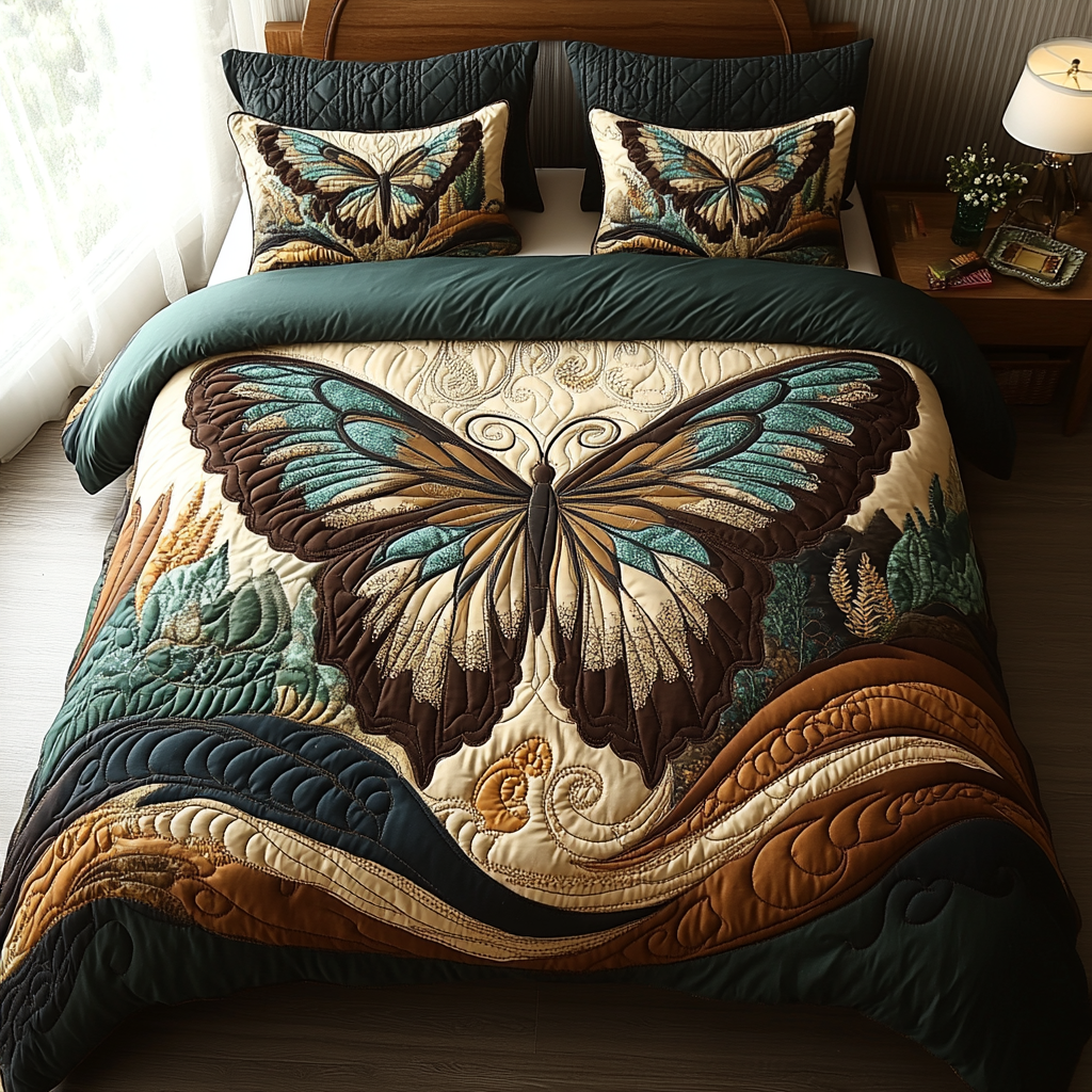 Vintage Butterfly Lace Quilted Bedding Set Bed Decorations Butterfly Christmas Presents