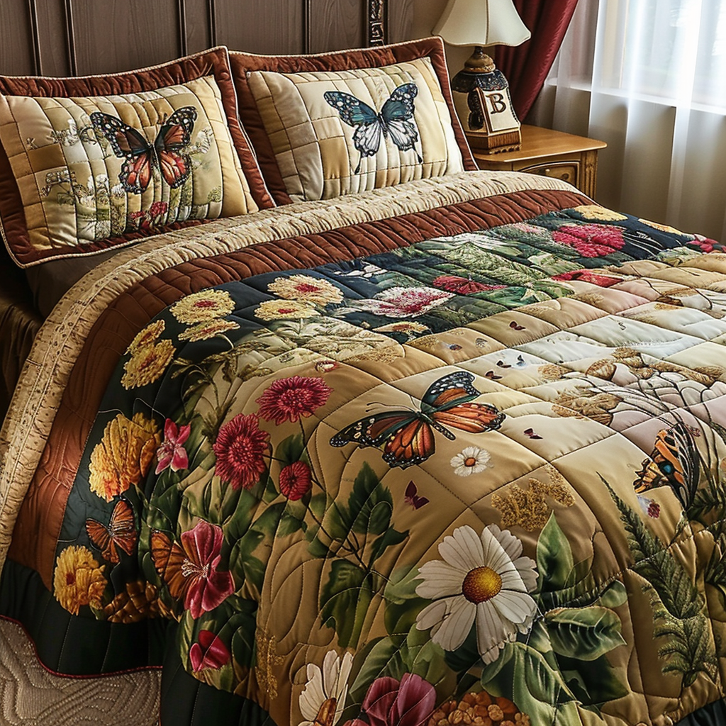 Vintage Butterfly Magic Quilted Bedding Set Unique Bed Sheet Set Butterfly Theme Gifts