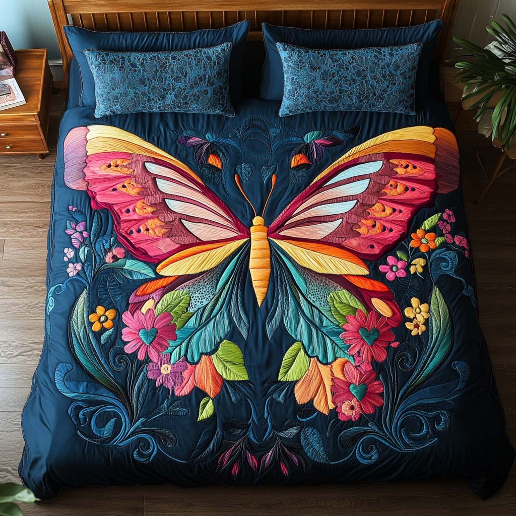 Vintage Butterfly Muse Quilted Bedding Set Bedspread Set Cute Butterfly Lover Ideas For Gifts