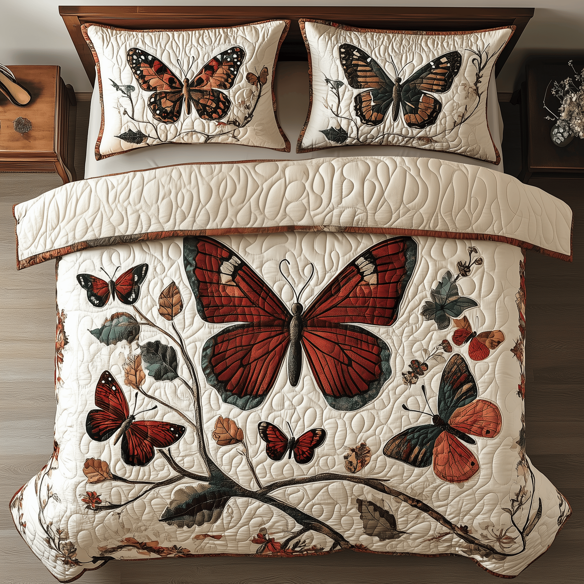 Vintage Butterfly Quilted Bedding Set Christmas Bedding Set Christmas Gifts For Couples