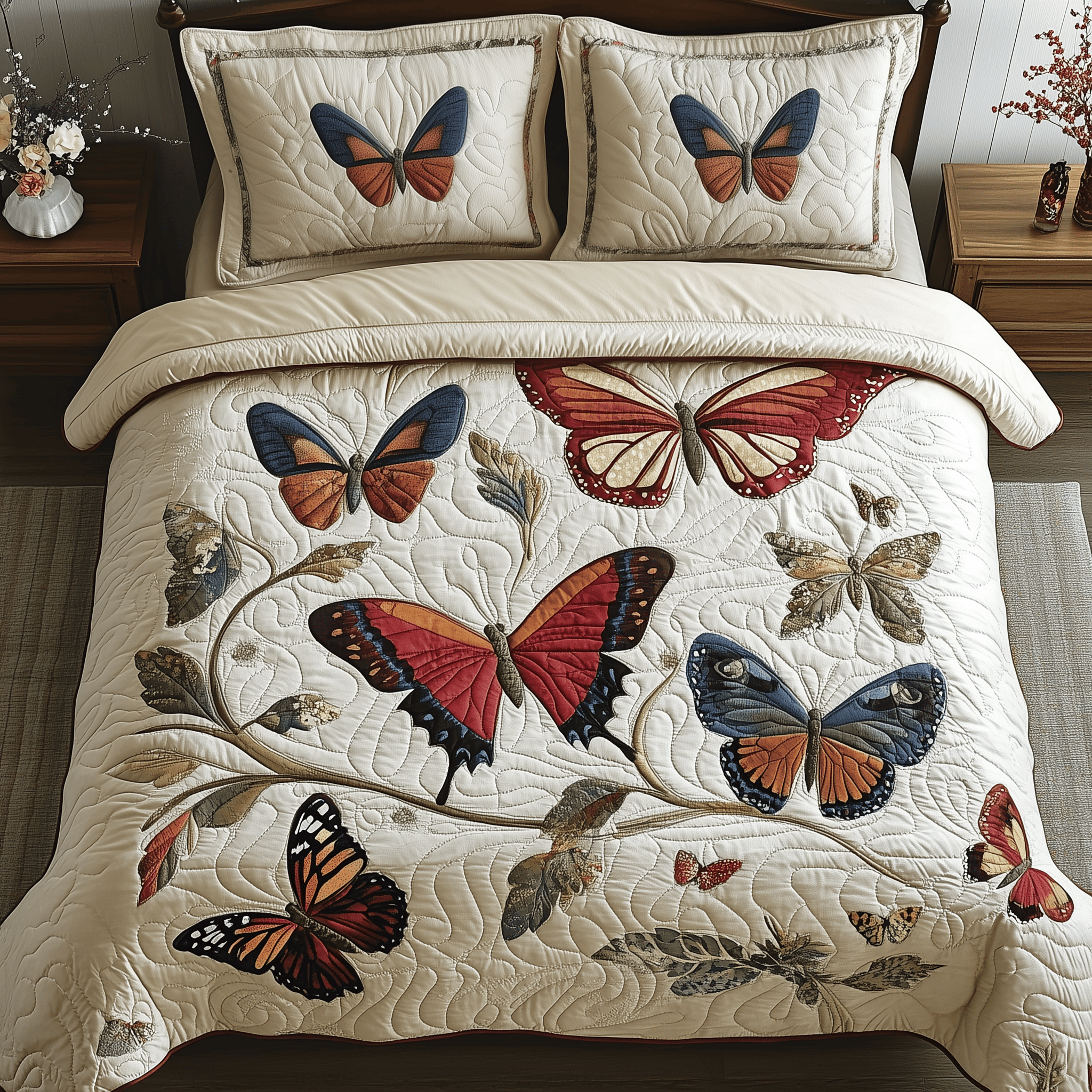 Vintage Butterfly Quilted Bedding Set Xmas Bedding Set Unique Christmas Gifts For Parents