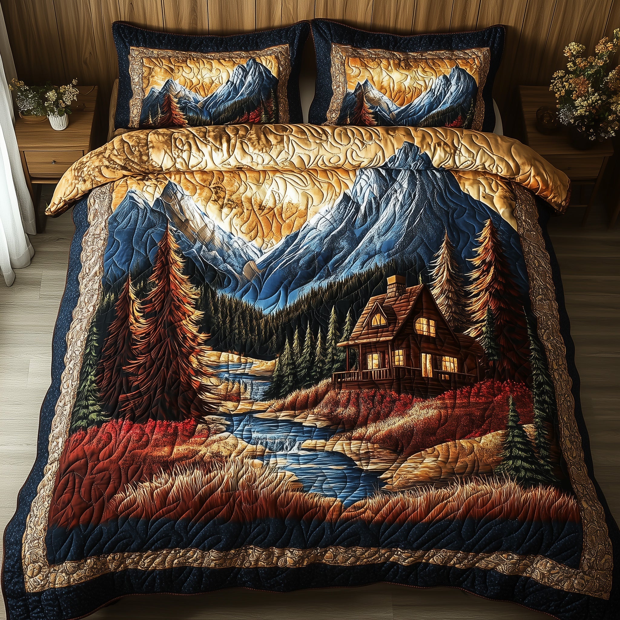 Vintage Cabin Quilted Bedding Set Duvet Cover Bed Sheet Secret Santa Presents For Her