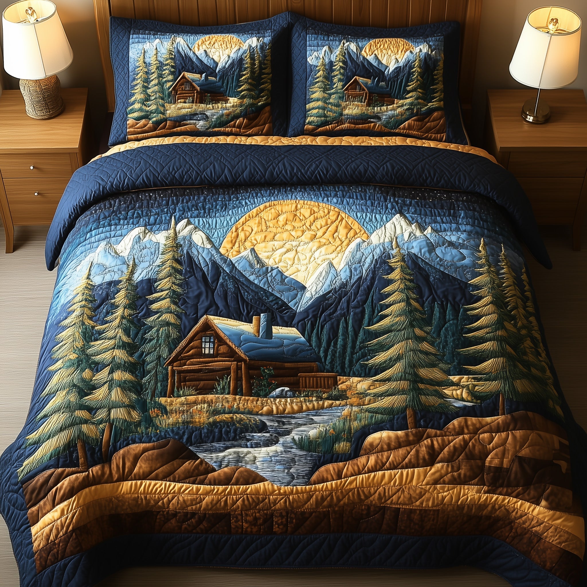 Vintage Cabin Quilted Bedding Set Duvet Cover Bed Sheet Unisex Secret Santa Gifts