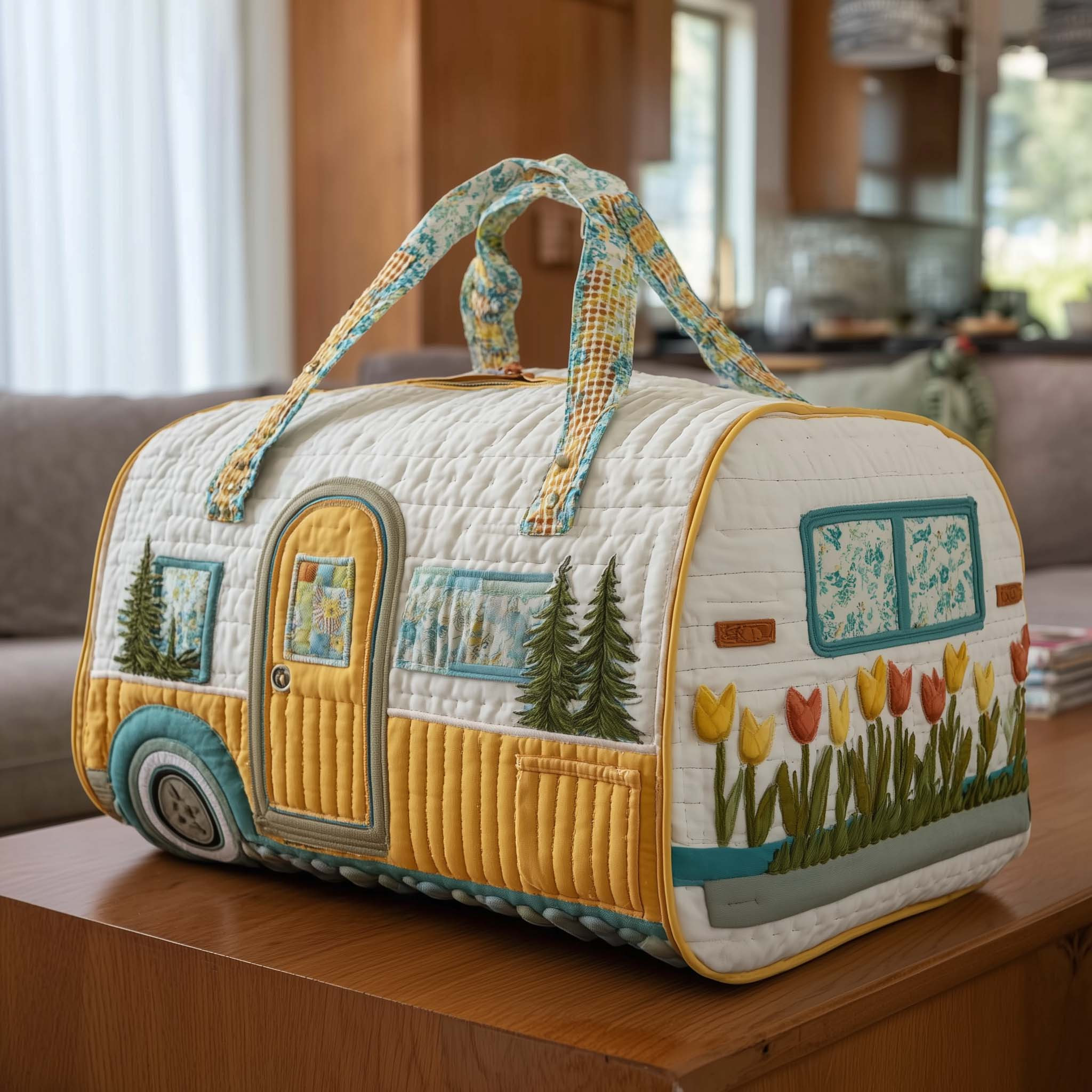 Vintage Camper Quilted Duffle Bag Retro RV Travel Bag Best Gift For Camping Lovers Outdoor Adventures