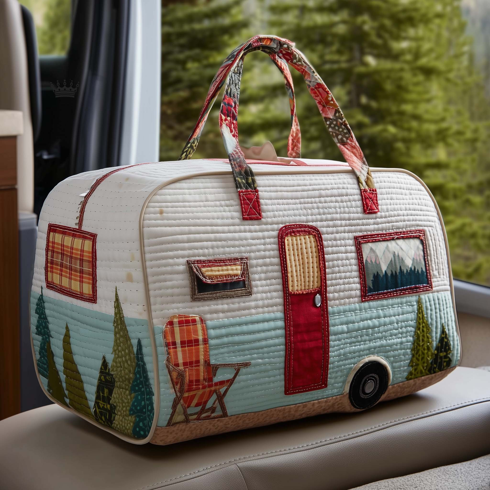 Vintage Camper Quilted Duffle Bag Retro RV Travel Bag Best Gift For Camping Lovers Outdoor Road Trips