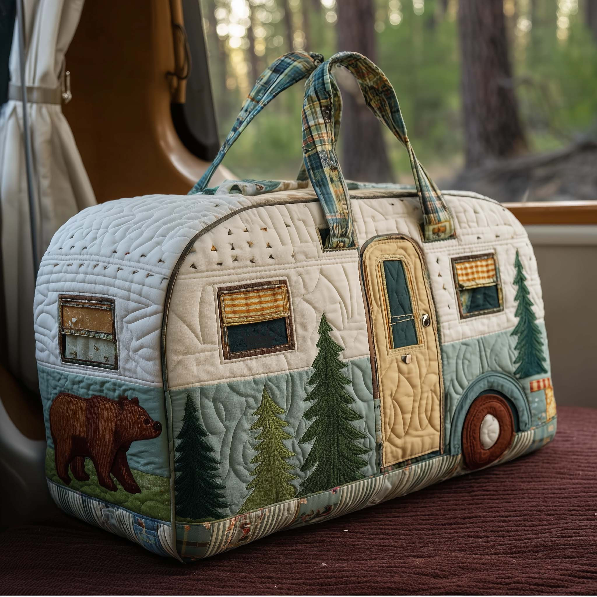 Vintage Camper Quilted Duffle Bag Retro Travel Bag Best Gift For RV Camping Road Trip Outdoor Lovers