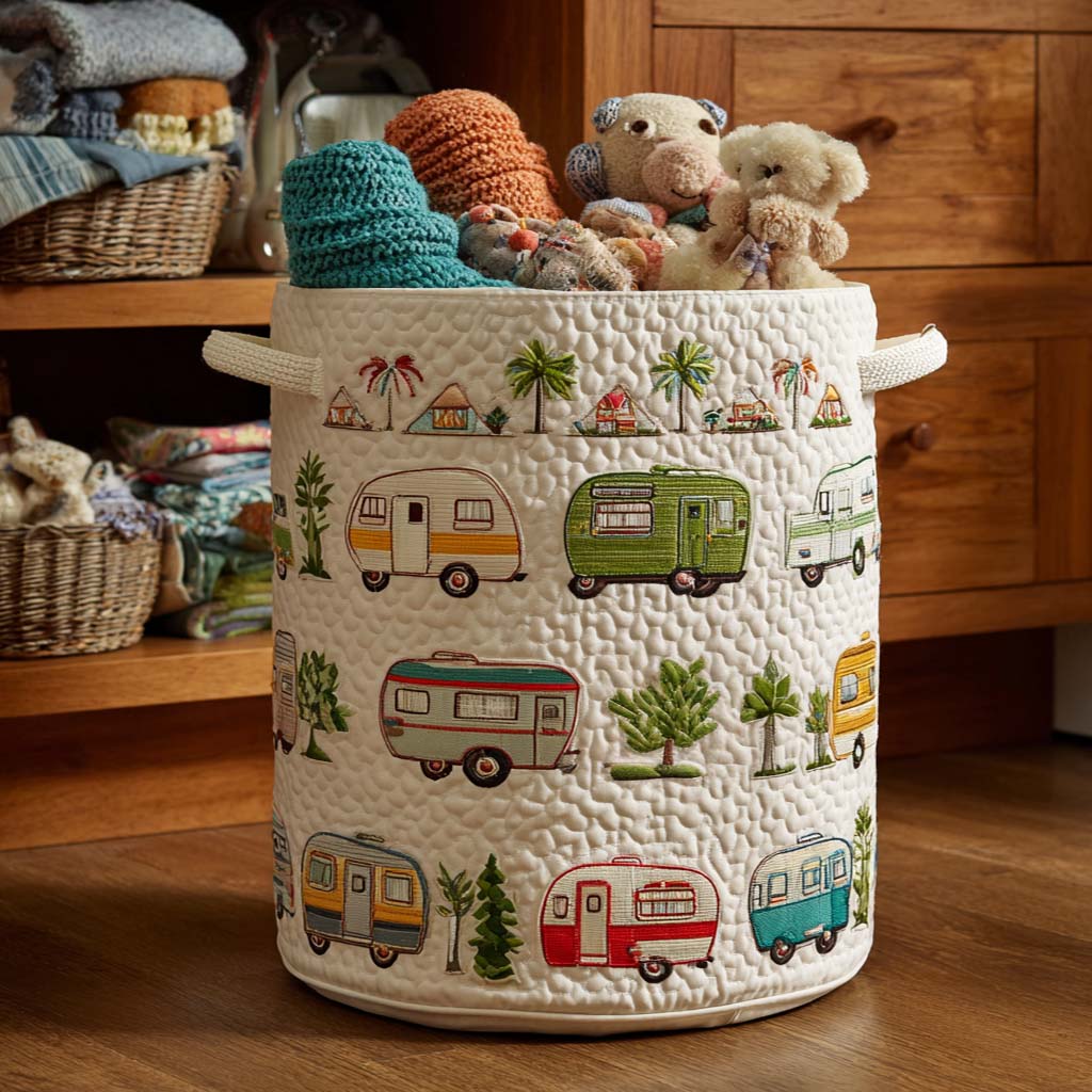 Vintage Camper Quilted Laundry Basket Father's Day Merch Gift