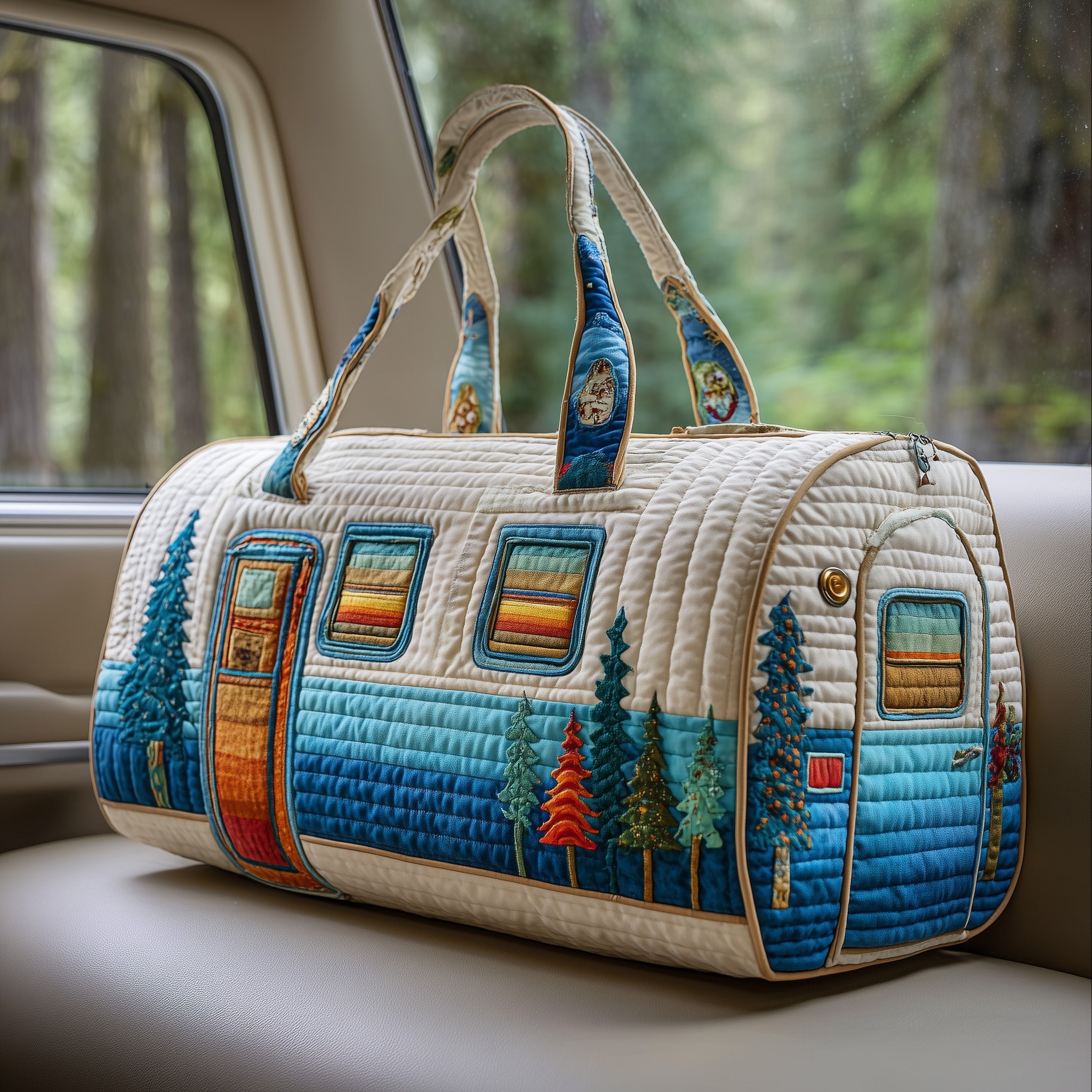 Vintage Camping Trailer Quilted Duffle Bag Everyday Gift Idea