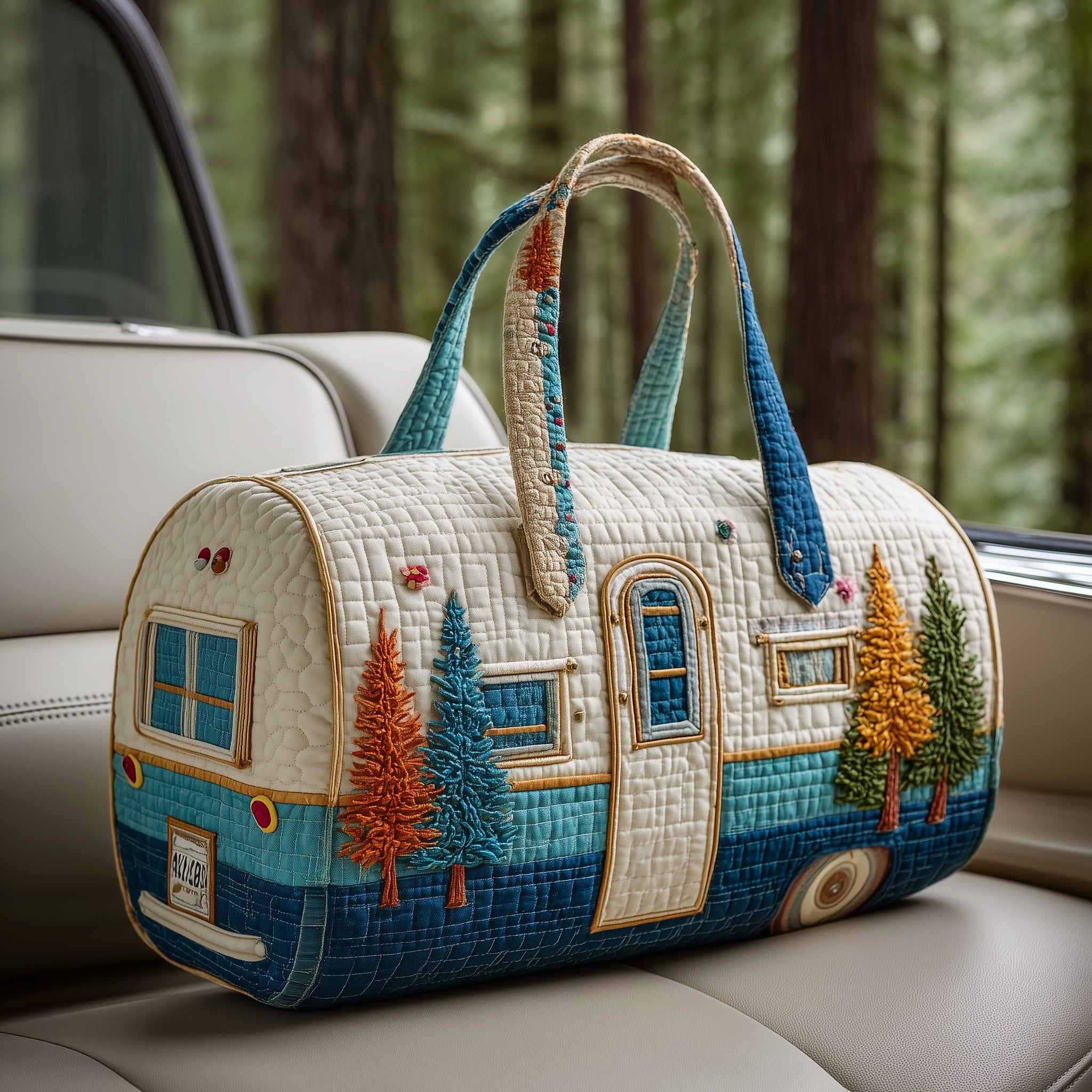 Vintage Camping Trailer Quilted Duffle Bag Gift For Her