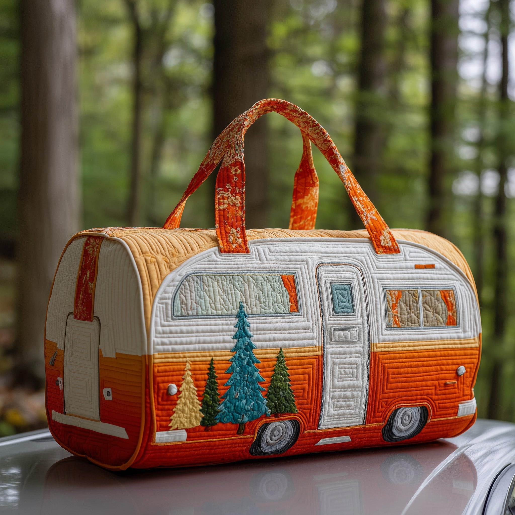 Vintage Camping Trailer Quilted Duffle Bag Winter Season Must Have