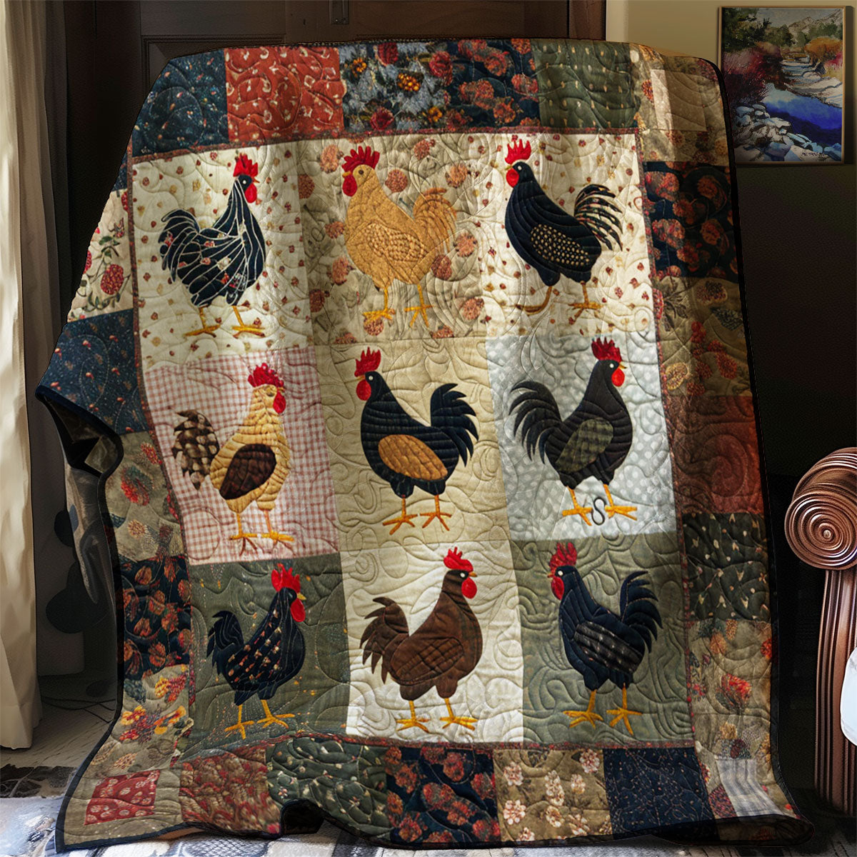 Vintage Chicken Quilted Blanket Christmas Throw Blanket Chicken Themed Gifts