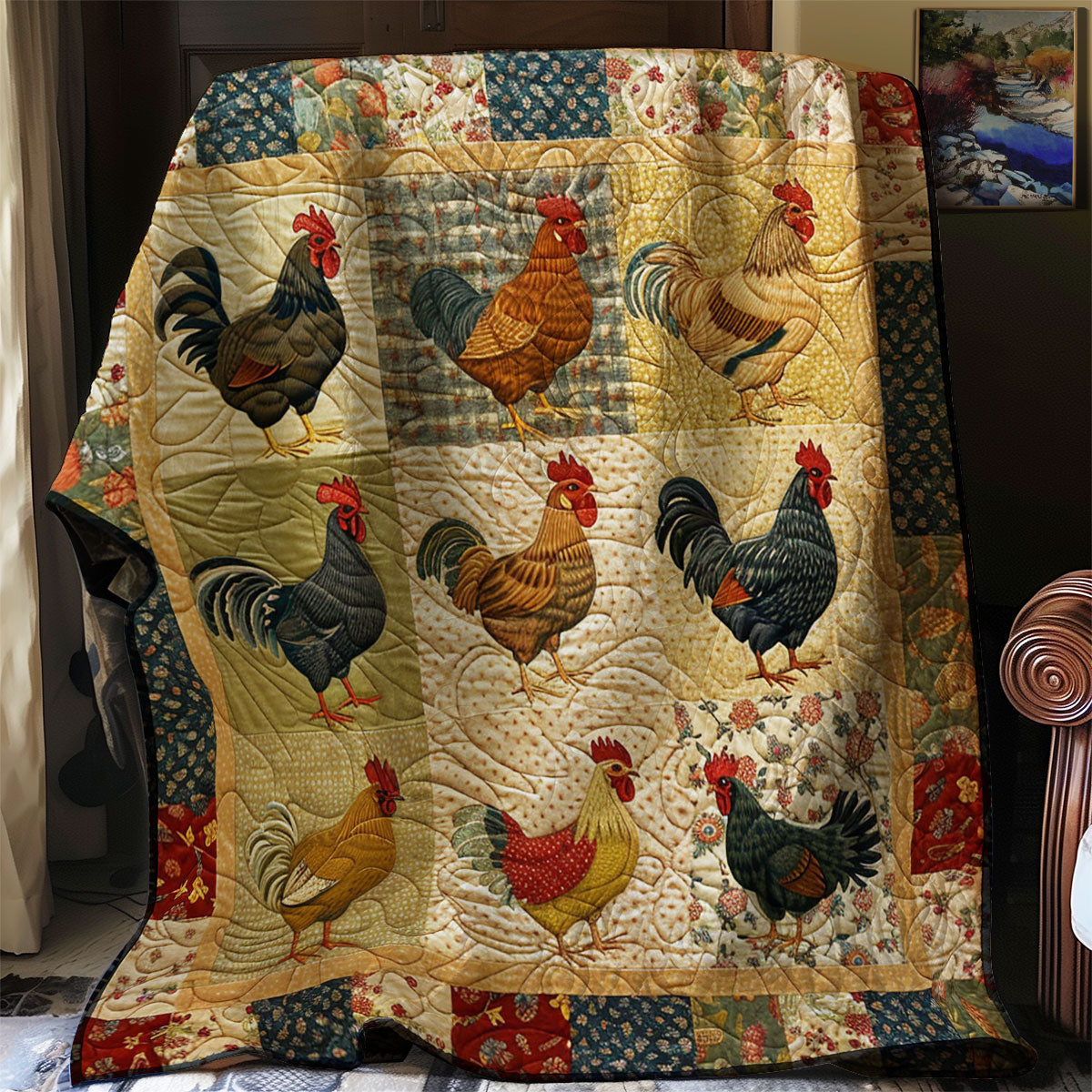 Vintage Chicken Quilted Blanket Christmas Throw Blanket Presents For Chicken Lovers
