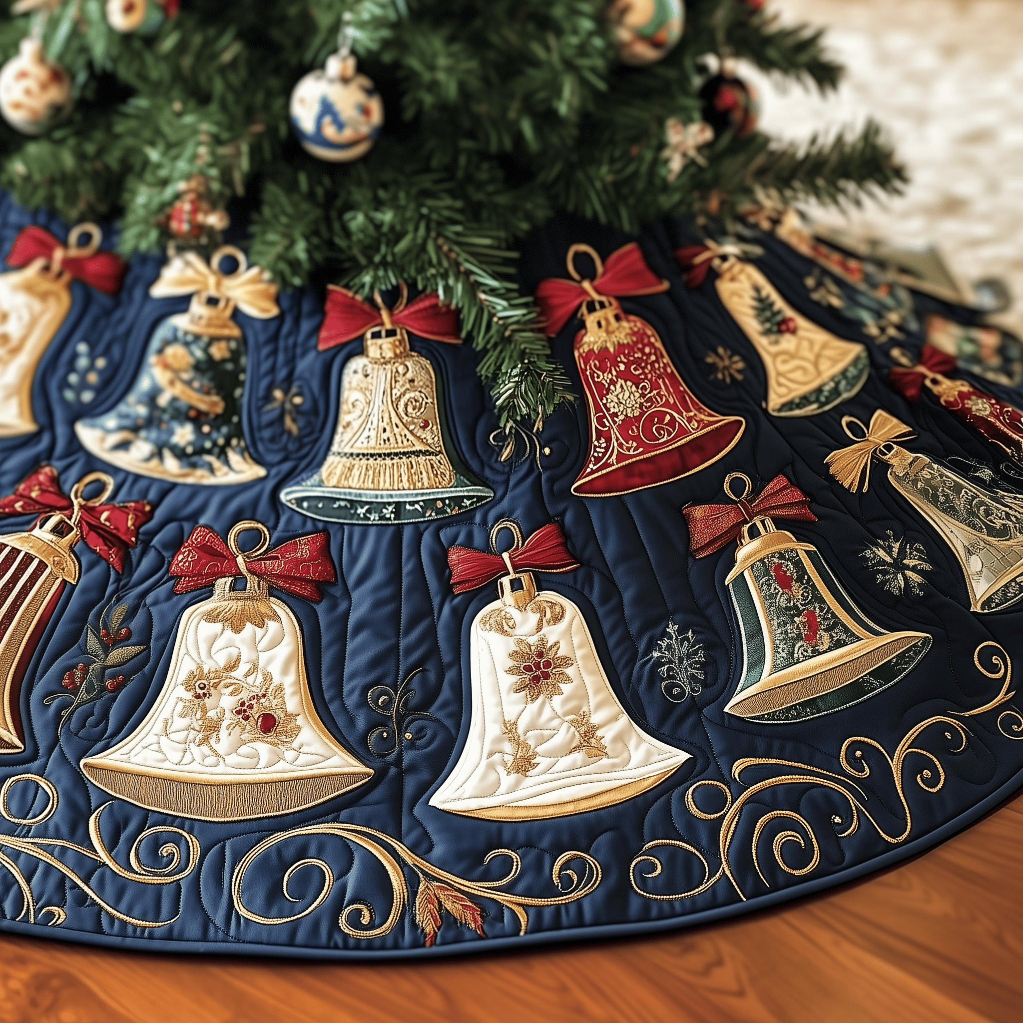 Vintage Christmas Bells Quilted Tree Skirt Christmas Tree Skirt Best Christmas Gifts For My Wife